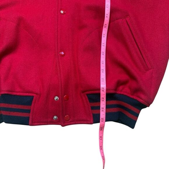 90s Vintage Faconnable Red Wool Bomber Jacket Medium Letterman Style - Picture 6 of 8